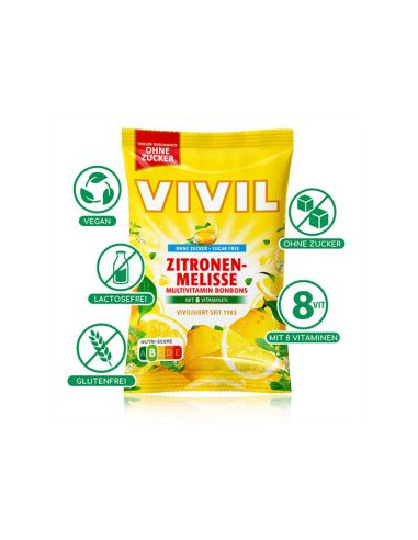 VIVIL Zitronen-Melisse 120g - bezcukrowe cukierki z 8 witaminami cytryna melisa