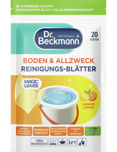 Dr Beckmann Reinigungs-Blätter Allzweck Summer Lemon - cytrynowe chusteczki rozpuszczalne do blatów i podłóg, 20 szt.