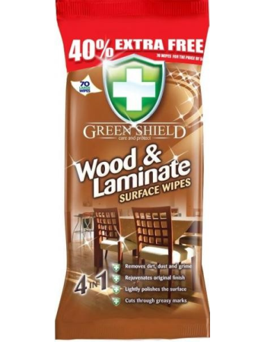 Green Shield Wood and Laminate Surface wipes - nawilżane chusteczki do drewna 70 szt.